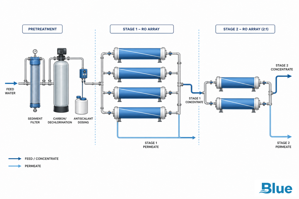 System Design – Staging, Arrays & Pretreatment Trains for Low-Pressure Systems — Blue Membrane