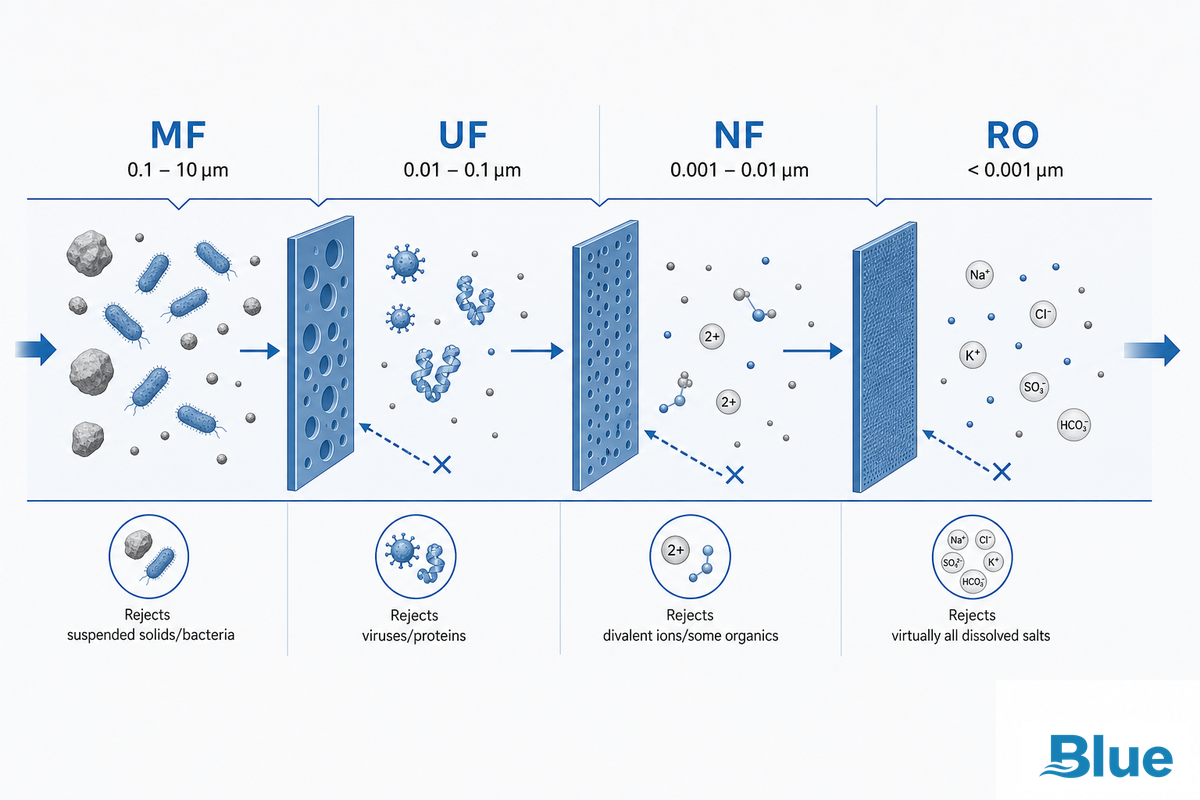 RO Membrane vs. UF / NF / MF — Where It Fits — Blue Membrane
