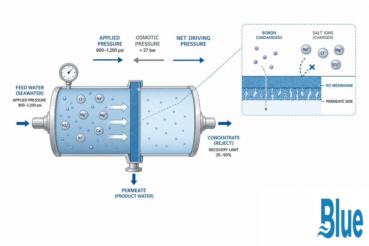 Operating Parameters, Pressure, the 50% Recovery Ceiling, and the Boron Rejection Problem — Blue Membrane