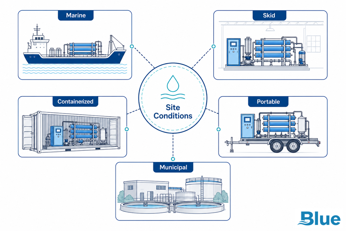 Marine, Skid, Containerized, Portable, or Municipal: Match the Site, Not the Label — Blue Membrane