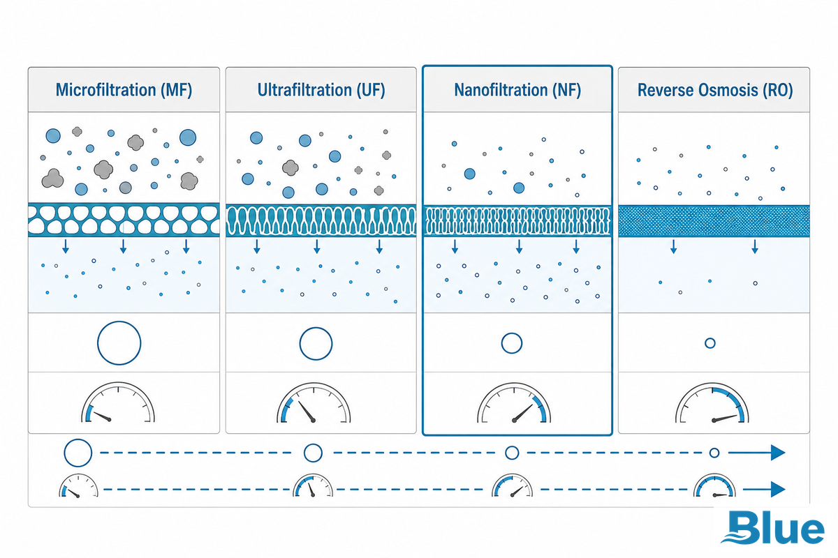 Where NF Fits, The 4-Tier Membrane Selectivity Ladder — Blue Membrane