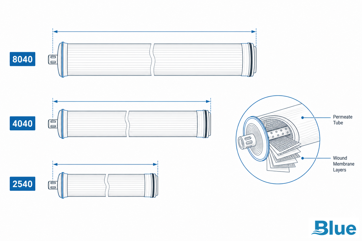 Standard NF Membrane Specifications, Element Sizes, Rejection, and Flow — Blue Membrane