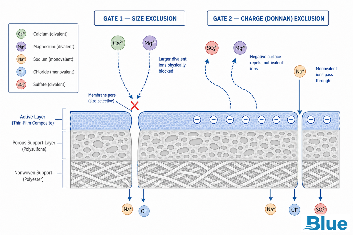 The 2-Gate Rejection Model, Why NF Rejects Hardness but Not Salt — Blue Membrane