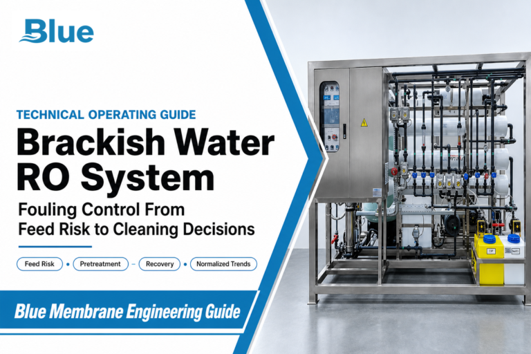 Brackish water RO system fouling-control guide: feed risk, recovery and normalized trends (Blue Membrane)