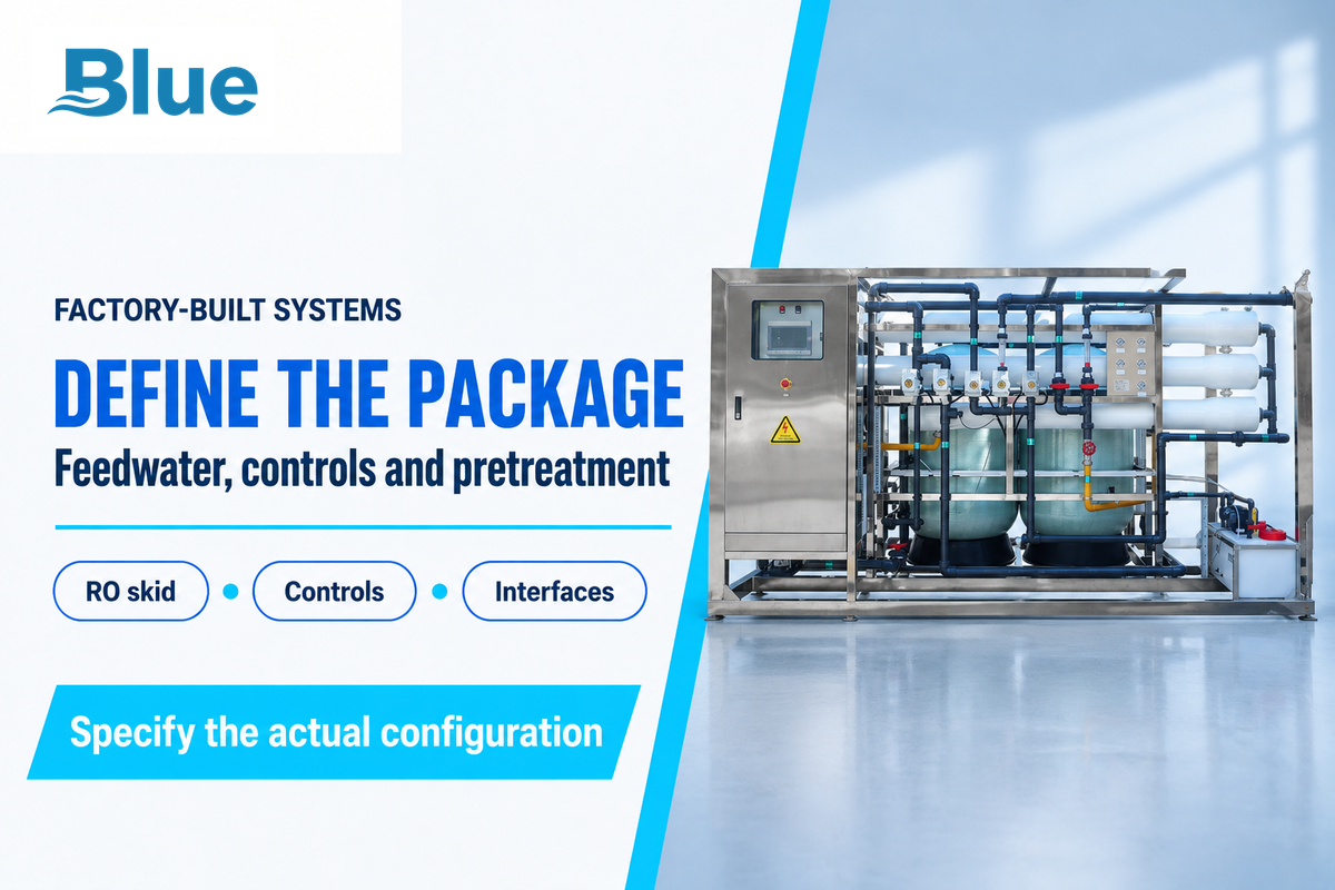 A packaged RO quote must name the actual feedwater, controls and pretreatment configuration.