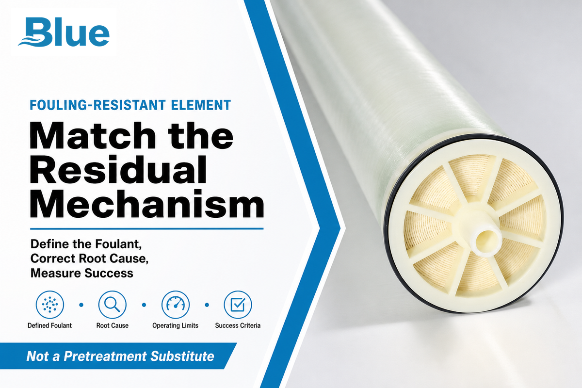Fouling-resistant RO element selection based on residual mechanism and defined success criteria