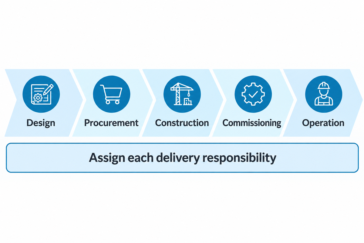 Project scopes can combine design through operation; IDE and Veolia official project and service descriptions.
