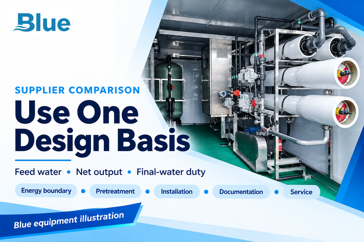 Compare feed, net output, final-water duty and delivery scope on one basis; official model pages and procurement discussion.