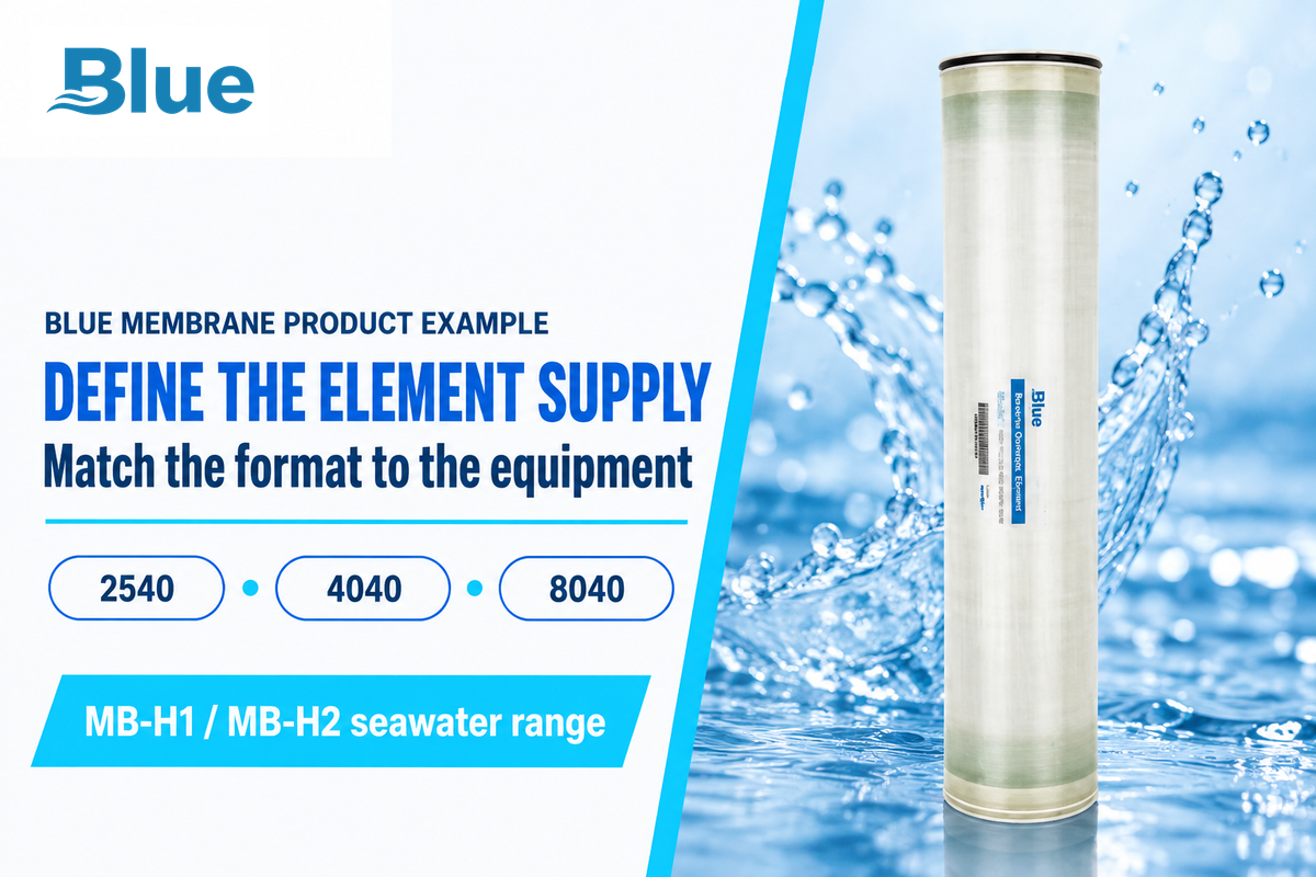 Blue Membrane supplies seawater element formats. Source: official product photo and catalogue.