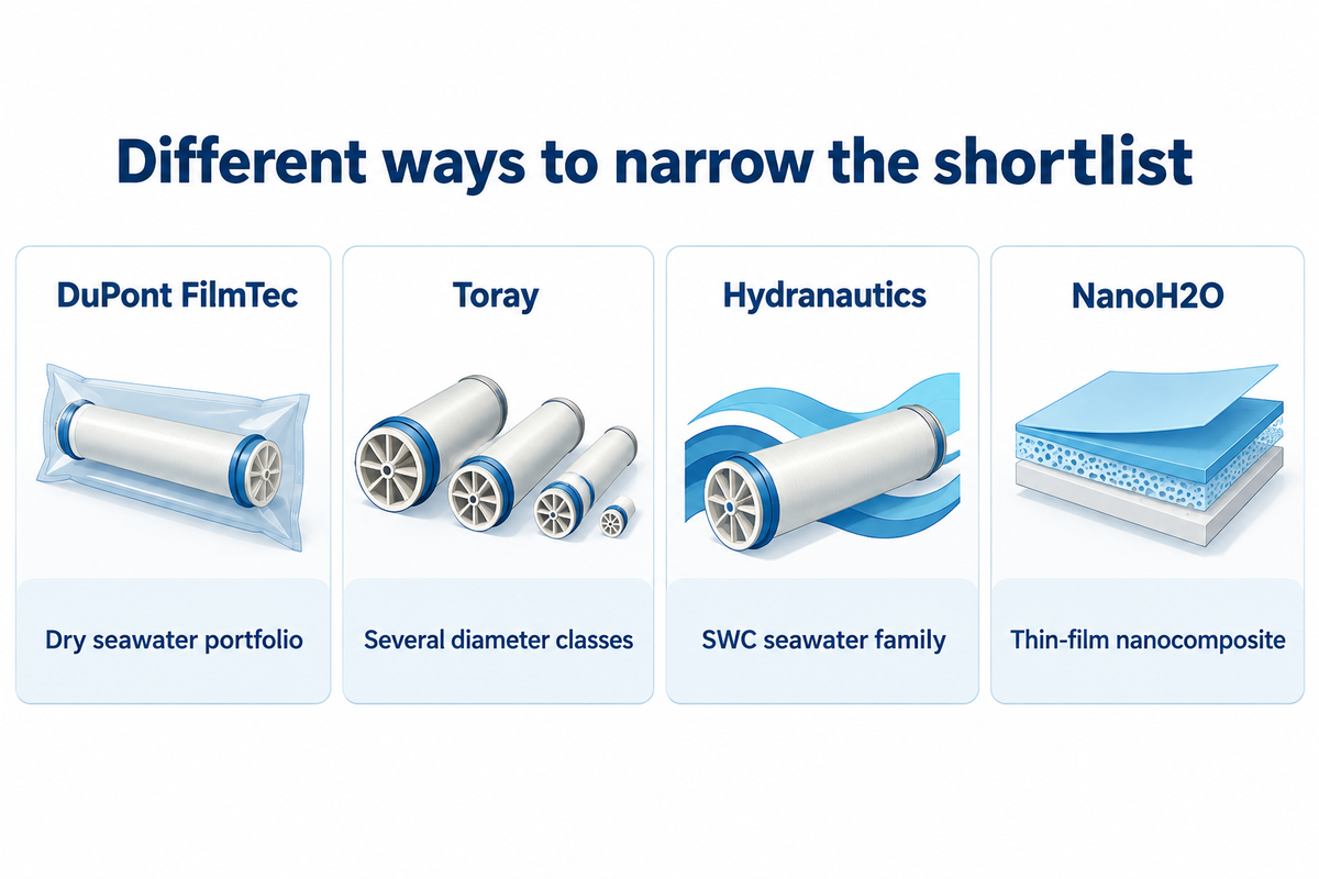 Four global portfolios offer different shortlist criteria. Source: official manufacturer catalogues.